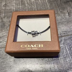 Coach Black & Silver Leather Cord Bracelet W/Rhinestones New In Gift Box